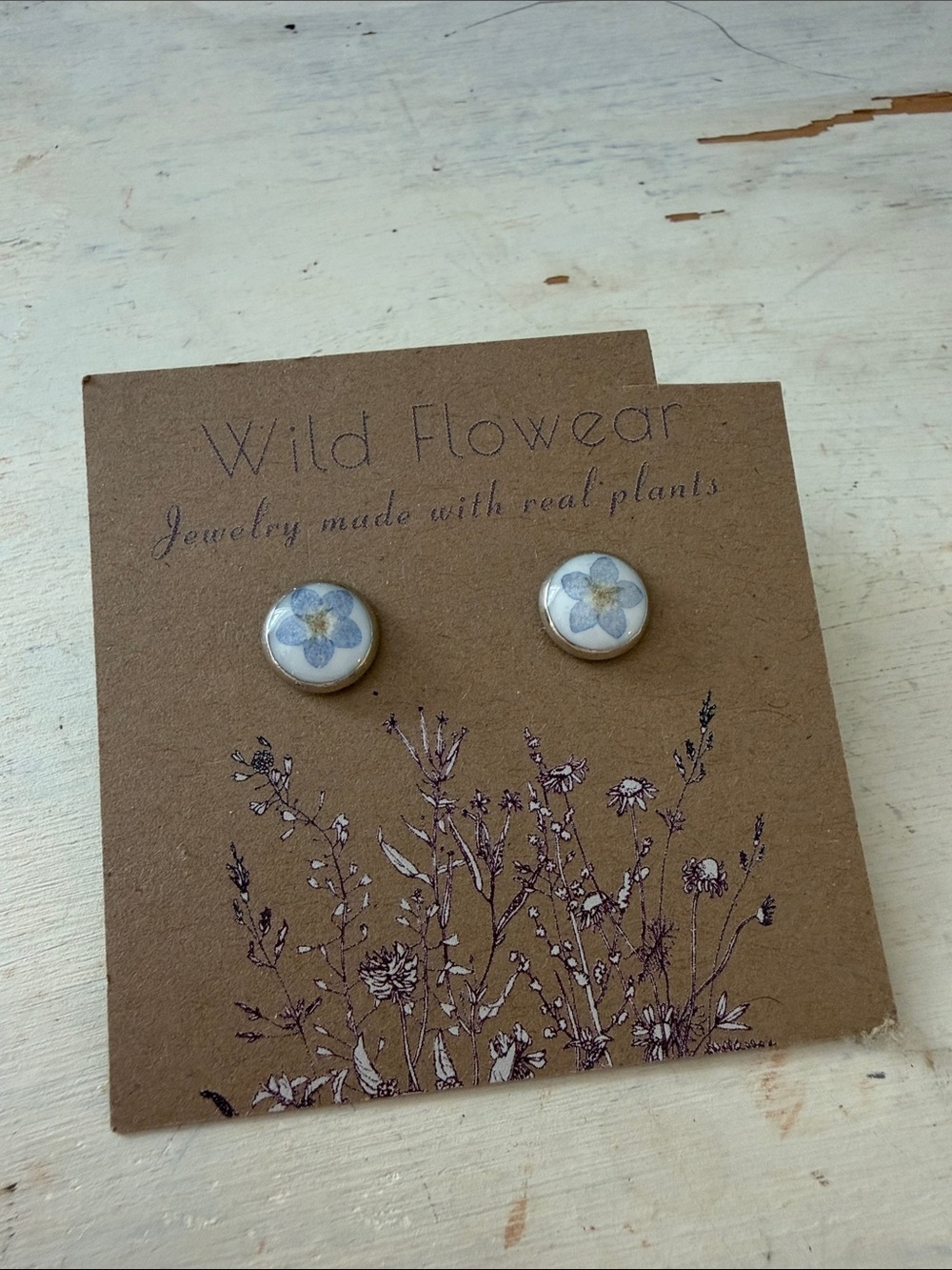 Wildflowers Clear Resin Round Stud Earrings